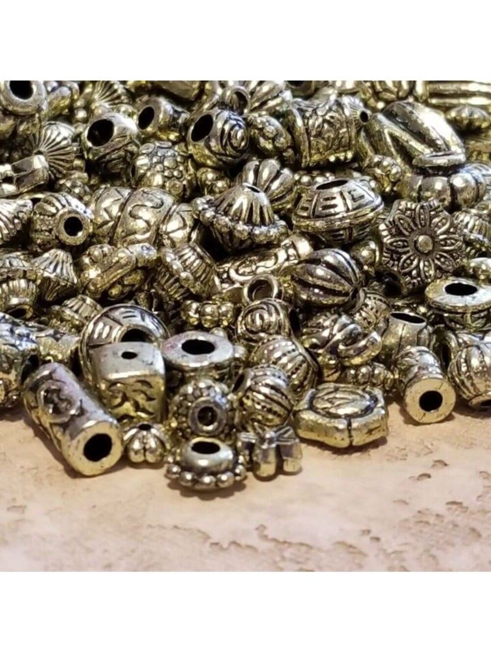 Bulk Lot Antiqued Light Gold Metallic Mixed Size Shape Acrylic Beads 100 pcs